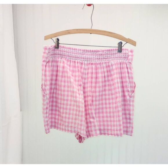 Crown and ivy pink and white gingham,High Waisted, linen shorts size large - Picture 1 of 3